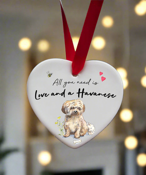 Love and a Havanese Fawn Ceramic Heart